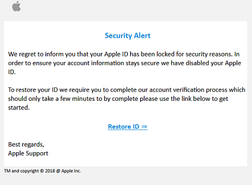 Appleを騙った偽メール（Security Alert）