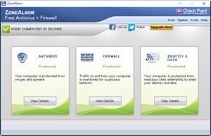ZoneAlarm Free Antivirusの管理画面